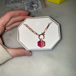Chic Pink and Gold Hexagon Pendant Necklace